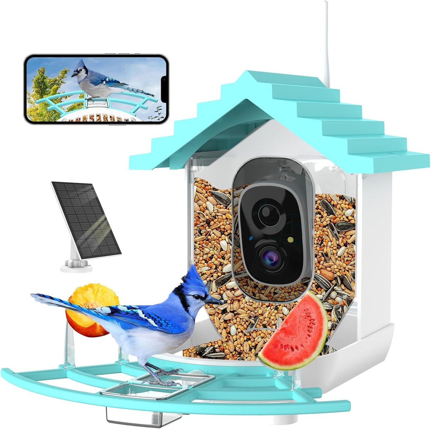 Bird Feeder With Camera, AI Identify Birds Species, Smart Birds Camera With Solar Powered, Auto Record 2K Birds Video In Backyard, Instant Notifications, Ideal Gifts For Family And Bird Lovers