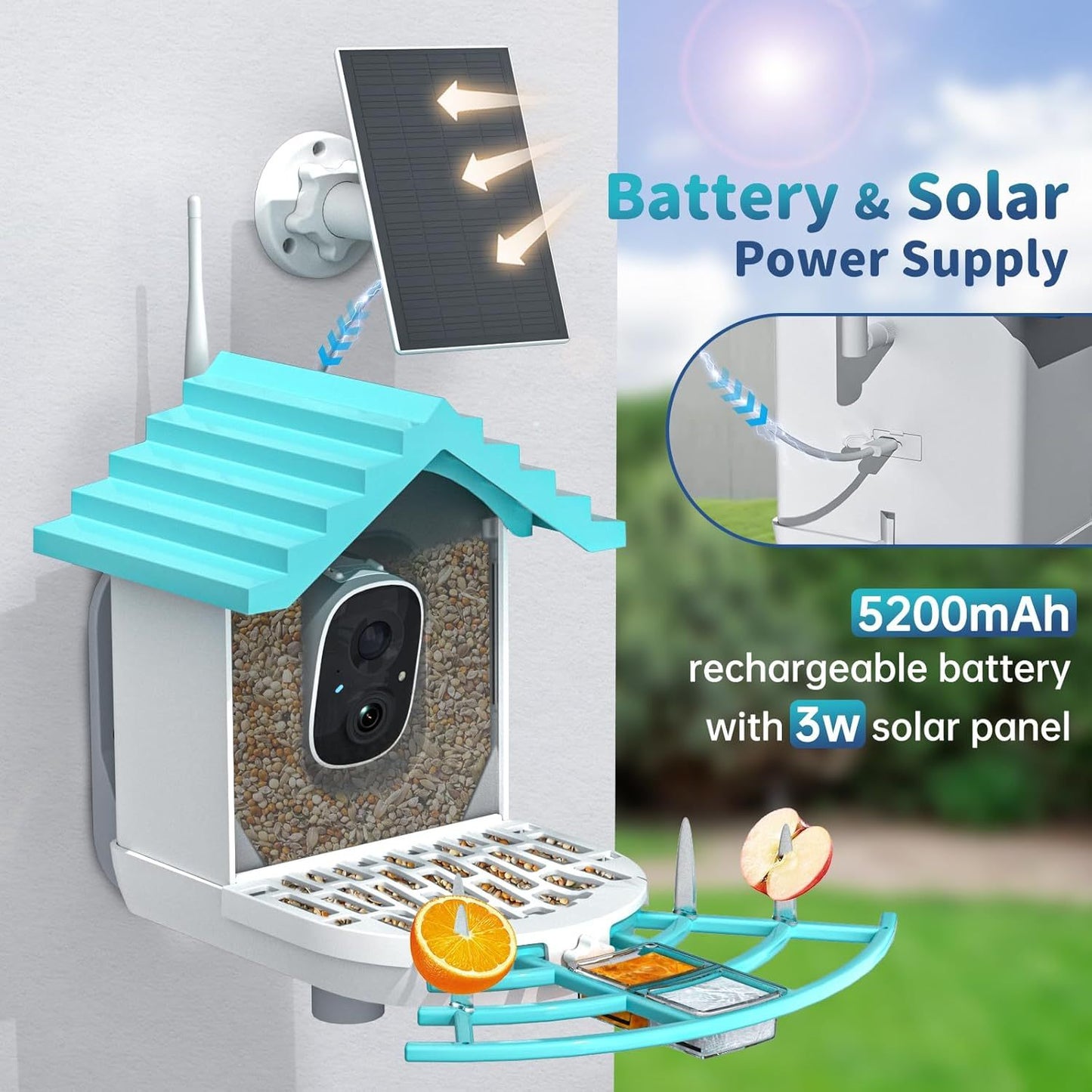 Bird Feeder With Camera, AI Identify Birds Species, Smart Birds Camera With Solar Powered, Auto Record 2K Birds Video In Backyard, Instant Notifications, Ideal Gifts For Family And Bird Lovers