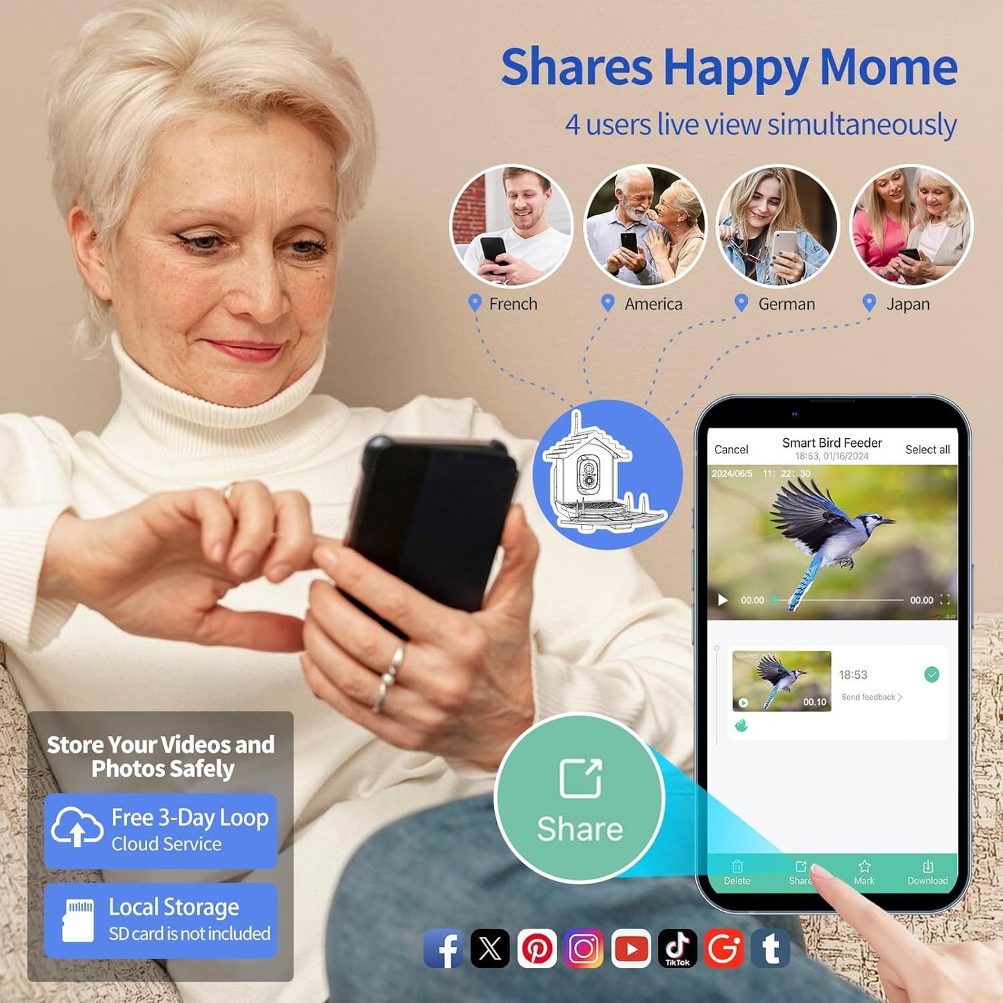 Bird Feeder With Camera, AI Identify Birds Species, Smart Birds Camera With Solar Powered, Auto Record 2K Birds Video In Backyard, Instant Notifications, Ideal Gifts For Family And Bird Lovers