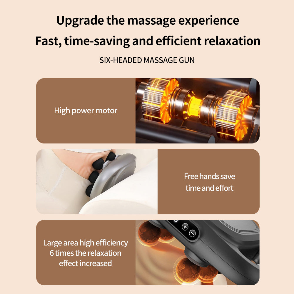 Handheld Deep Tissue Massagers  Percussion Massage Gun  6-Head Back Massager For Muscle  Relaxation